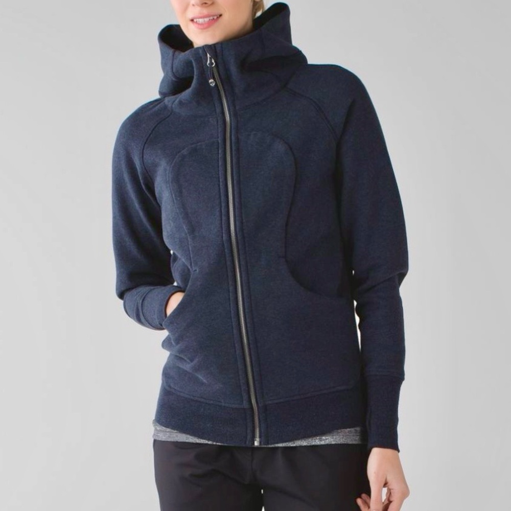 Lululemon Athletica Scuba Full Zip Hoodie Sweatshirt in Heathered Navy Blue